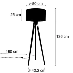 QAZQA Vintage vloerlamp hout kap bloem dessin 50 cm - Tripod Classic