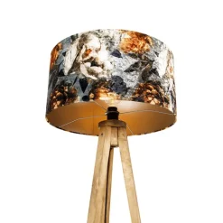 QAZQA Vintage vloerlamp hout kap bloem dessin 50 cm - Tripod Classic