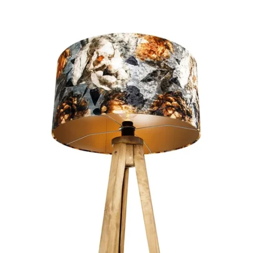 QAZQA Vintage vloerlamp hout kap bloem dessin 50 cm - Tripod Classic
