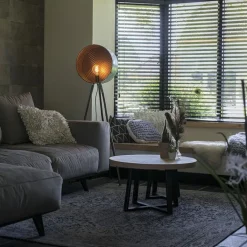 QAZQA Vintage vloerlamp op bamboo driepoot groen met koper - Barrel