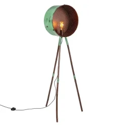 QAZQA Vintage vloerlamp op bamboo driepoot groen met koper - Barrel