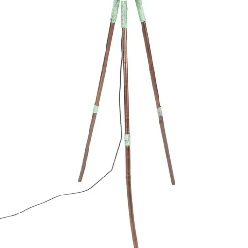 QAZQA Vintage vloerlamp op bamboo driepoot groen met koper - Barrel