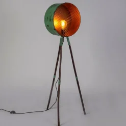 QAZQA Vintage vloerlamp op bamboo driepoot groen met koper - Barrel