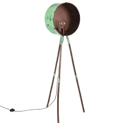QAZQA Vintage vloerlamp op bamboo driepoot groen met koper - Barrel
