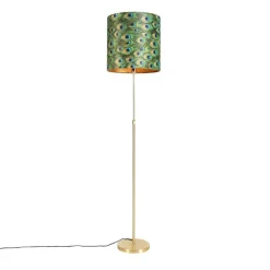 QAZQA Vloerlamp goud/messing met velours kap pauw 40/40 cm - Parte