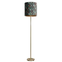 QAZQA Vloerlamp messing met velours lampenkap blad dessin met gouden binnenkant - Simplo