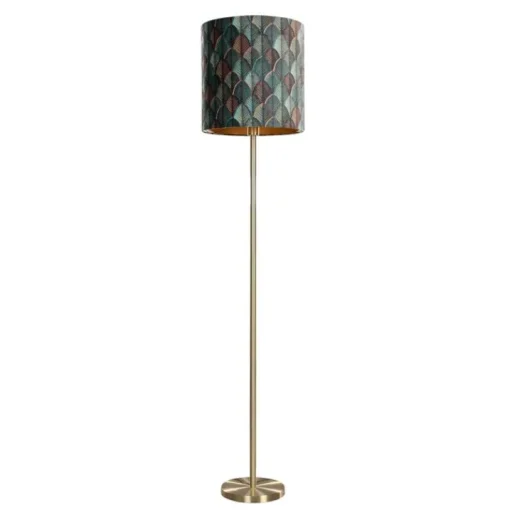 QAZQA Vloerlamp messing met velours lampenkap blad dessin met gouden binnenkant - Simplo