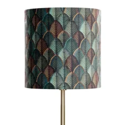 QAZQA Vloerlamp messing met velours lampenkap blad dessin met gouden binnenkant - Simplo