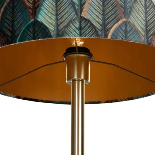 QAZQA Vloerlamp messing met velours lampenkap blad dessin met gouden binnenkant - Simplo