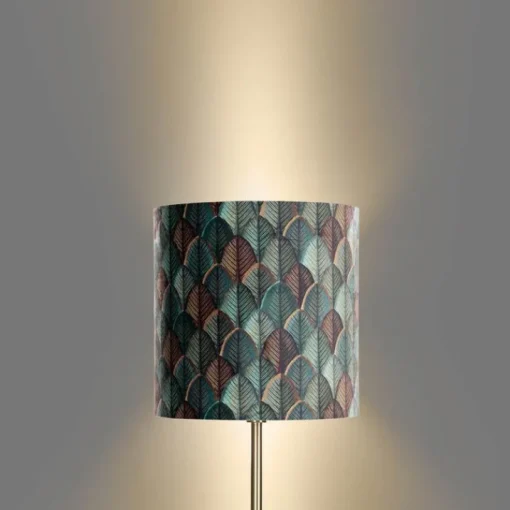 QAZQA Vloerlamp messing met velours lampenkap blad dessin met gouden binnenkant - Simplo