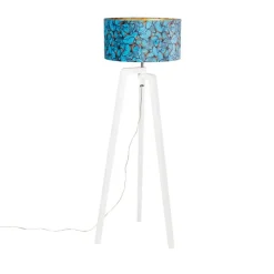 QAZQA Vloerlamp tripod hout met vlinders velours kap 50 cm - Puros