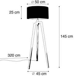 QAZQA Vloerlamp tripod hout met vlinders velours kap 50 cm - Puros