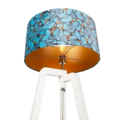 QAZQA Vloerlamp tripod hout met vlinders velours kap 50 cm - Puros
