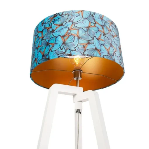 QAZQA Vloerlamp tripod hout met vlinders velours kap 50 cm - Puros