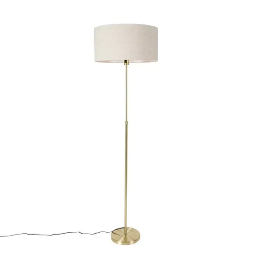 QAZQA Vloerlamp verstelbaar goud met kap lichtgrijs 50 cm - Parte