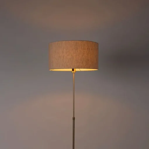 QAZQA Vloerlamp verstelbaar goud met kap lichtgrijs 50 cm - Parte