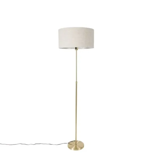 QAZQA Vloerlamp verstelbaar goud met kap lichtgrijs 50 cm - Parte