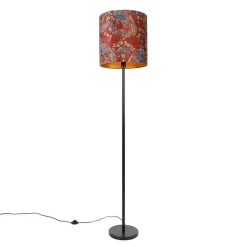 QAZQA Vloerlamp zwart kap pauw dessin rood 40 cm  - Simplo