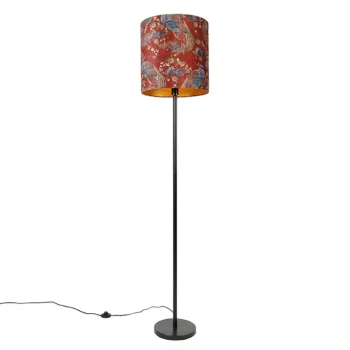 QAZQA Vloerlamp zwart kap pauw dessin rood 40 cm  - Simplo