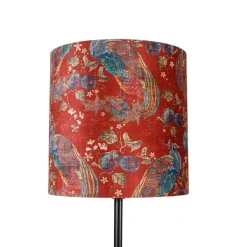 QAZQA Vloerlamp zwart kap pauw dessin rood 40 cm  - Simplo