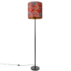 QAZQA Vloerlamp zwart kap pauw dessin rood 40 cm  - Simplo