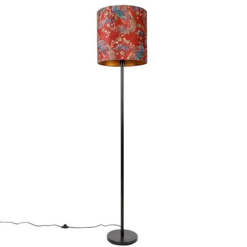 QAZQA Vloerlamp zwart kap pauw dessin rood 40 cm  - Simplo