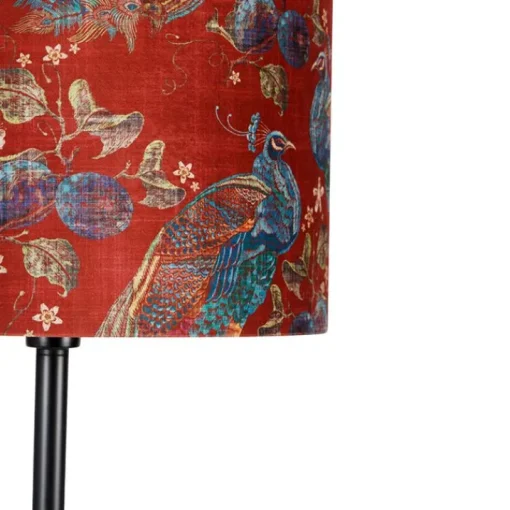 QAZQA Vloerlamp zwart kap pauw dessin rood 40 cm  - Simplo
