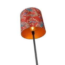 QAZQA Vloerlamp zwart kap pauw dessin rood 40 cm  - Simplo