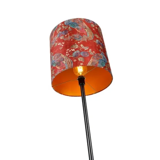 QAZQA Vloerlamp zwart kap pauw dessin rood 40 cm  - Simplo