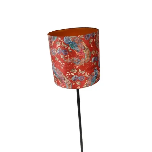 QAZQA Vloerlamp zwart kap pauw dessin rood 40 cm  - Simplo