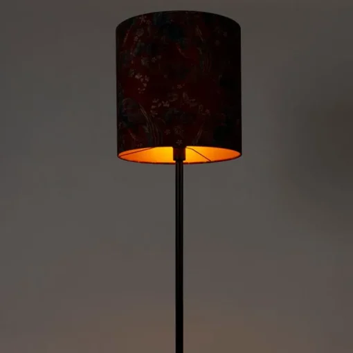 QAZQA Vloerlamp zwart kap pauw dessin rood 40 cm  - Simplo