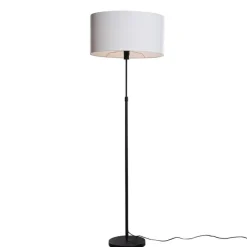 QAZQA Vloerlamp zwart met ovale linnen kap wit 50cm - Parte