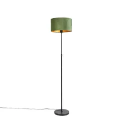QAZQA Vloerlamp zwart met velours kap groen met goud 35 cm - Parte
