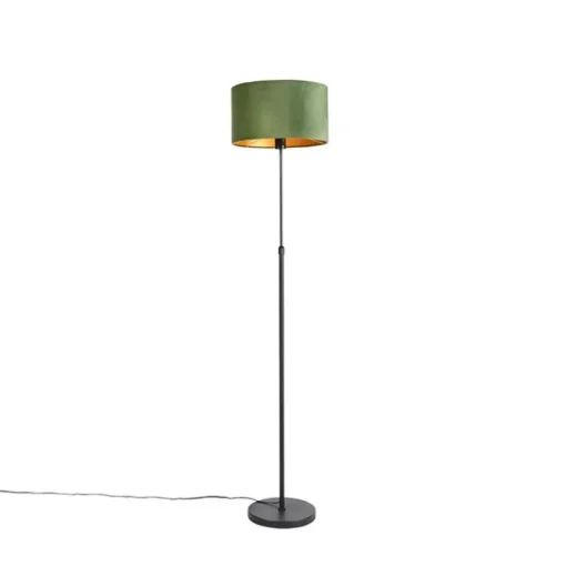 QAZQA Vloerlamp zwart met velours kap groen met goud 35 cm - Parte