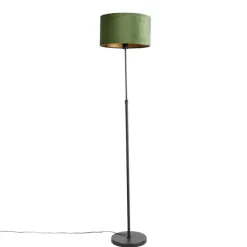QAZQA Vloerlamp zwart met velours kap groen met goud 35 cm - Parte