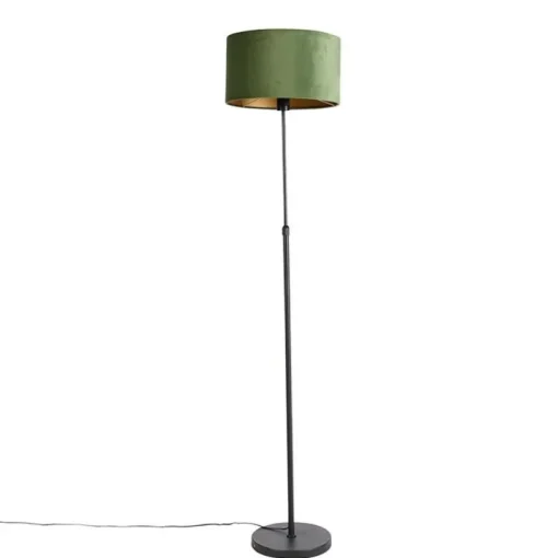 QAZQA Vloerlamp zwart met velours kap groen met goud 35 cm - Parte