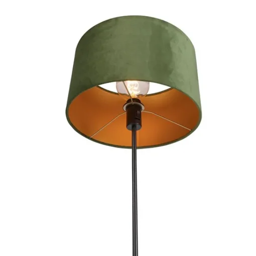 QAZQA Vloerlamp zwart met velours kap groen met goud 35 cm - Parte