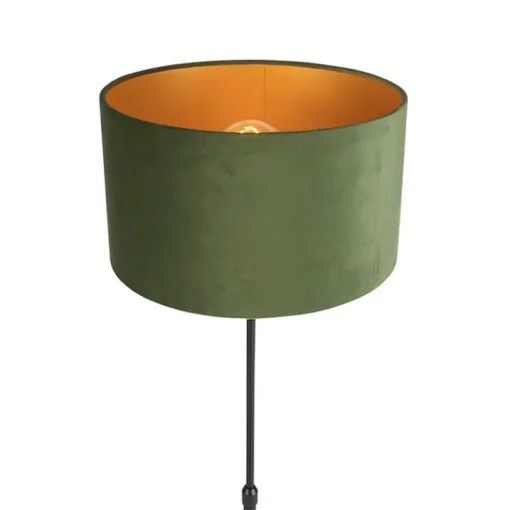 QAZQA Vloerlamp zwart met velours kap groen met goud 35 cm - Parte
