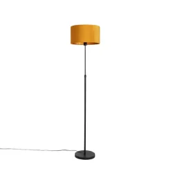 QAZQA Vloerlamp zwart met velours kap okergele met goud 35 cm - Parte