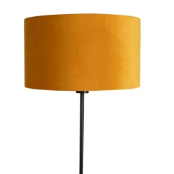 QAZQA Vloerlamp zwart met velours kap okergele met goud 35 cm - Parte