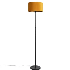 QAZQA Vloerlamp zwart met velours kap okergele met goud 35 cm - Parte