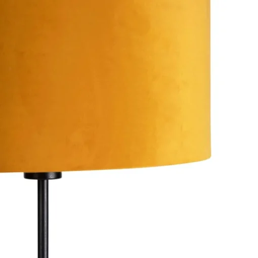 QAZQA Vloerlamp zwart met velours kap okergele met goud 35 cm - Parte