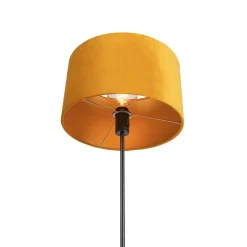 QAZQA Vloerlamp zwart met velours kap okergele met goud 35 cm - Parte