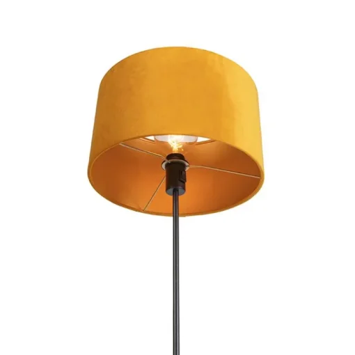 QAZQA Vloerlamp zwart met velours kap okergele met goud 35 cm - Parte