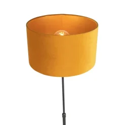 QAZQA Vloerlamp zwart met velours kap okergele met goud 35 cm - Parte