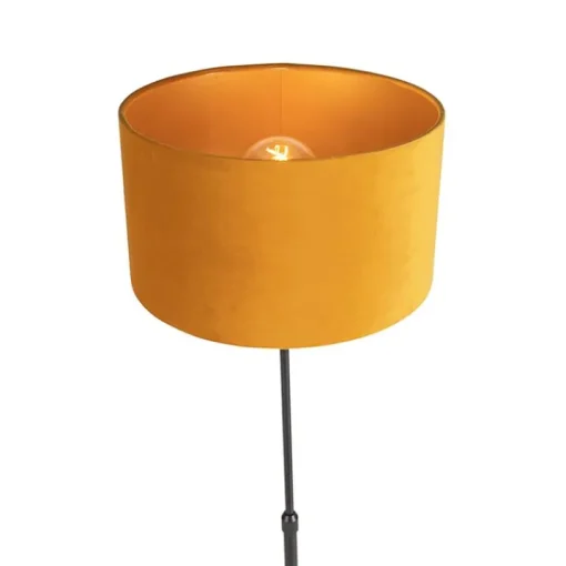QAZQA Vloerlamp zwart met velours kap okergele met goud 35 cm - Parte