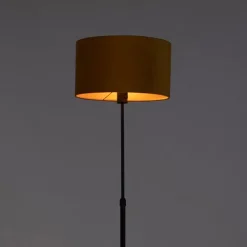 QAZQA Vloerlamp zwart met velours kap okergele met goud 35 cm - Parte