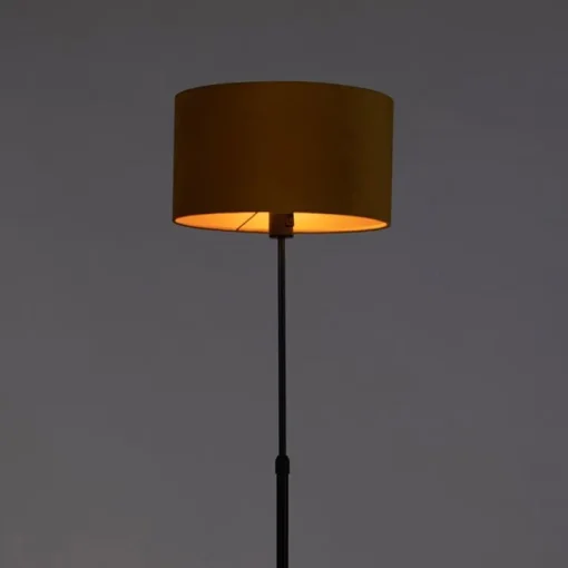 QAZQA Vloerlamp zwart met velours kap okergele met goud 35 cm - Parte