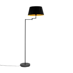QAZQA Vloerlamp zwart met zwart plisse kap en verstelbare arm - Ladas Deluxe