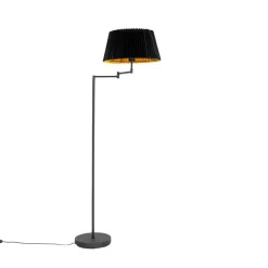 QAZQA Vloerlamp zwart met zwart plisse kap en verstelbare arm - Ladas Deluxe
